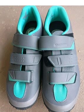Shimano Women's Cycling Shoes in Gray & Teal - Hook-and-Loop Closure